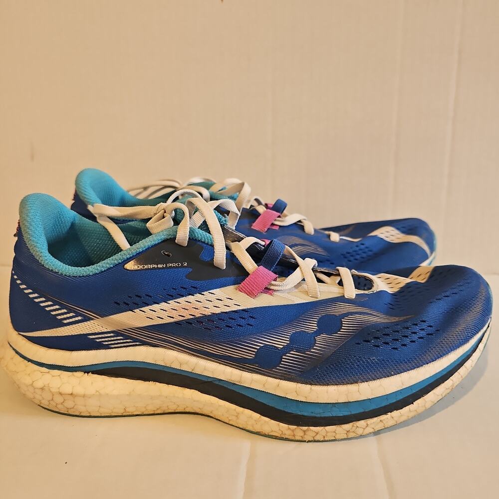 Saucony Womens Endorphin Pro 2 Carbon Plated Royal Blue Running Shoes Size 12